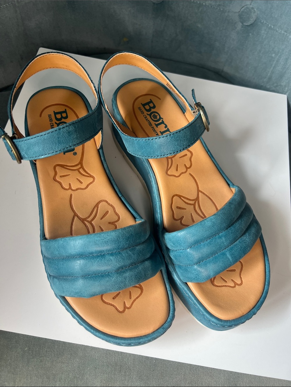Børn Faro platform sandals in turquoise leather size 8